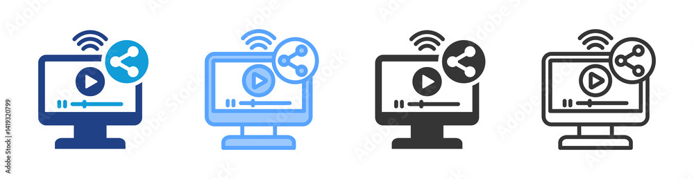 Poster share video icon set multiple style collection