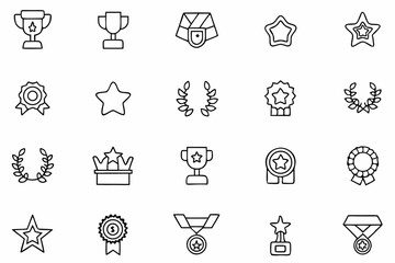 Minimal Line Award Icons – Vector Trophies, Medals, Ribbons & Honor Symbols

