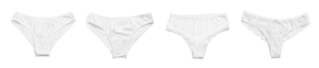 Different white panties isolated on white, set