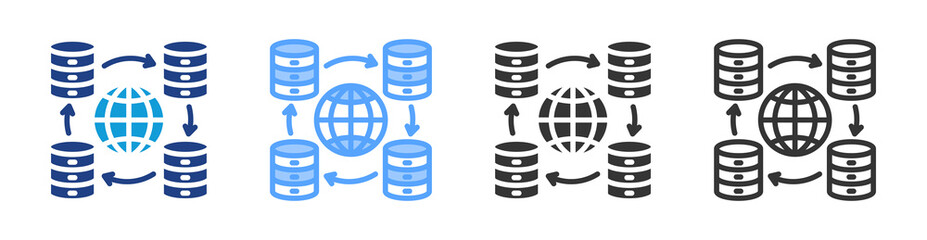 Content Delivery Network icon set multiple style collection