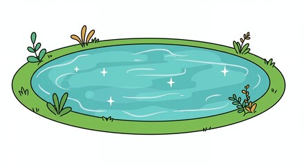 Round pond cartoon illustration design
