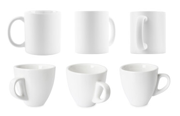 Different white cups isolated on white, set