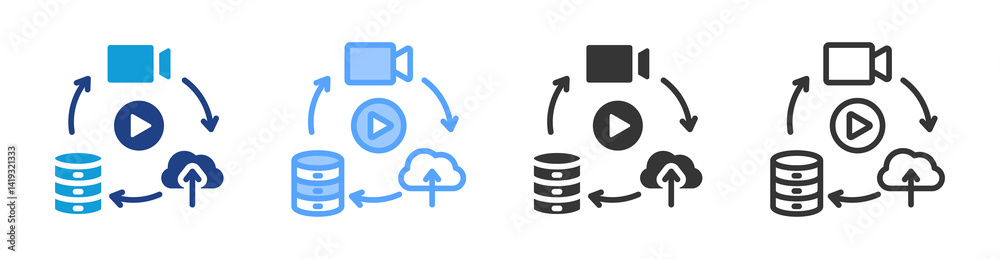 Aufkleber video ingest icon set multiple style collection
