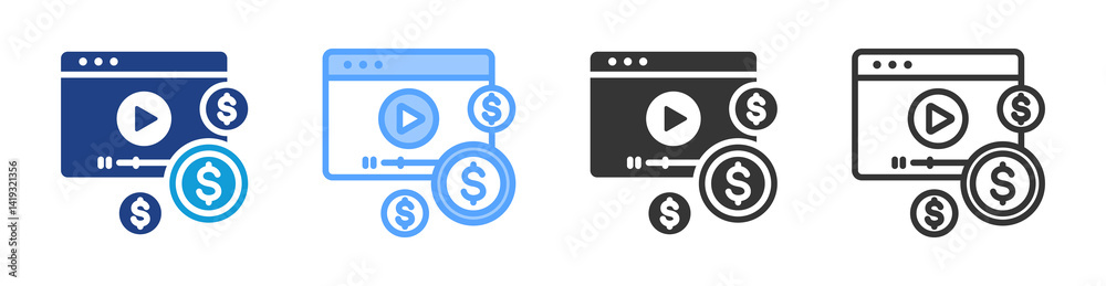 Poster paid video icon set multiple style collection