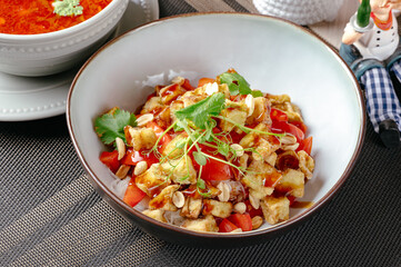 A girl smiles on a white background