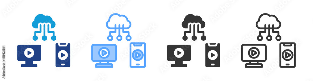 Poster oot media service icon set multiple style collection
