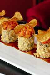 A girl smiles on a white background