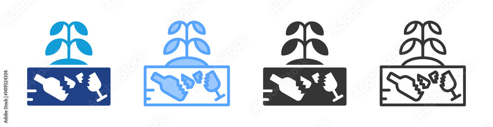 Poster soil pollution icon set multiple style collection
