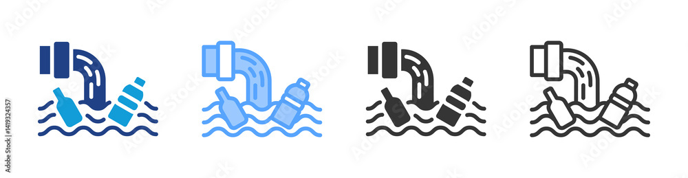 Poster Water Pollution icon set multiple style collection