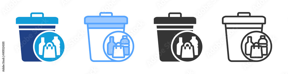Poster solid waste icon set multiple style collection