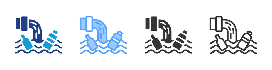 Water Pollution icon set multiple style collection