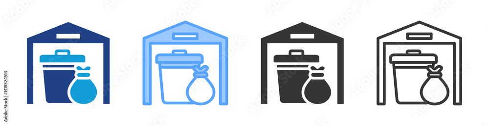 Poster waste transfer station icon set multiple style collection