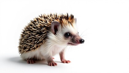 Obraz premium Close-up of a single hedgehog against a stark white backdrop , mammal, portrait, texture