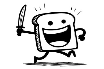 Happy Cartoon Bread Slice Running with Knife