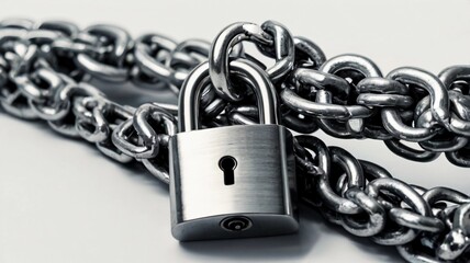 Shiny Metallic Chain Links Closeup, isolated white background