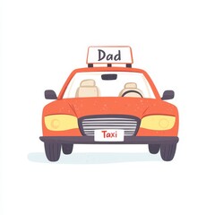 Colorful Cartoon Taxi with "Dad" Sign, Ideal for Family Transport Theme, Child-Friendly Illustration for Father's Day or Family Celebrations