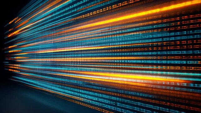 Digital Highway: A mesmerizing stream of binary code streaks across the digital landscape, highlighting the boundless flow of information and data in a futuristic and technological world.