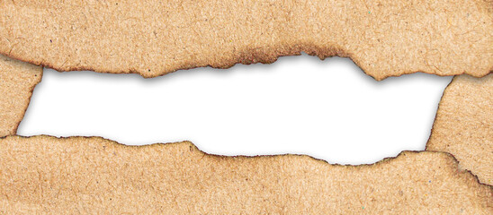Burnt Torn Brown Paper Hole with Scorched Edges on Transparent Background