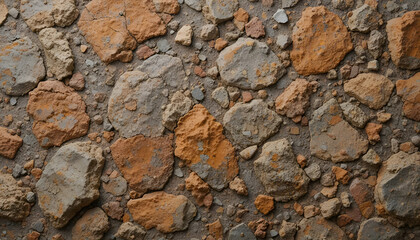 Fototapeta premium Brown orange rusty grey stone rock granite background. Mountain surface texture. Close-up. For design