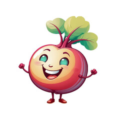 Obraz premium Happy cartoon beetroot with big eyes and a smiling face showcasing a playful personality for kids' art or design