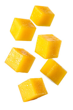 Falling Mango cube isolated on white background
