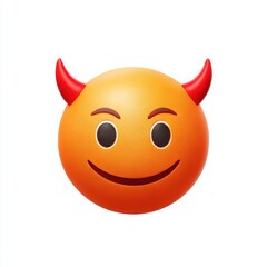 Fototapeta premium Isolated orange emoji with red devil horns and a smiling face on a white background