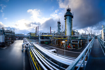 A panoramic view of a modern chemical processing plant with industrial equipment