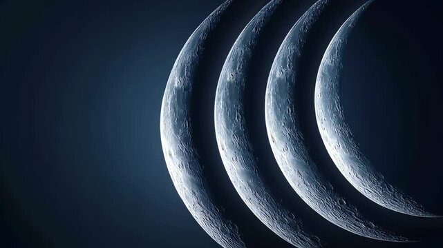 Moon phases captured in stunning detail over a serene night sky filled with deep blues and soft shadows Generative AI