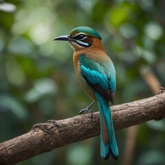 Amazonian Motmot bird on piece of wood