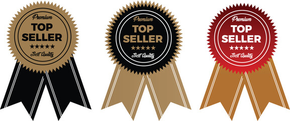 Top seller badges a set of premium top seller badges in various colors and designs, showcasing quality and excellence in a product or service.