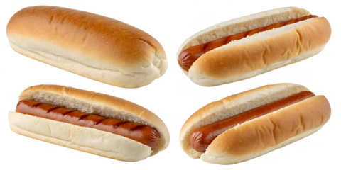 Hot dogs in buns isolated on transparent background