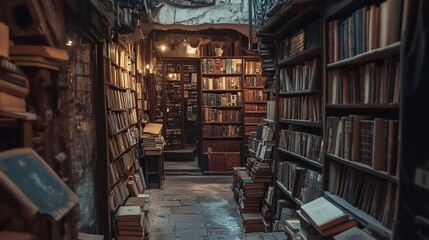 Obraz premium Immersive Library Ambiance: A Tunnel of Knowledge and Literary Treasures