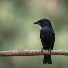 Racket-tailed Drongo bird on piece of wood