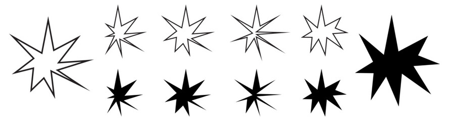 Set of sparkles star icons. Modern simple black stars collection. Christmas stars icons. Bright firework . Flash,shine sparkle icon,glare,blink star,light