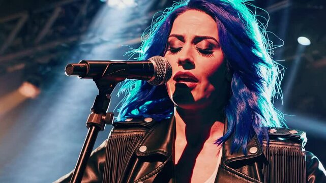 Rock Star Performing Emotionally on Stage with Dramatic Lighting  