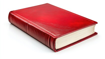 Obraz premium Red Leather Bound Book on White Background