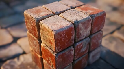 Rustic Brick Cube Texture Background Aged Stone Blocks