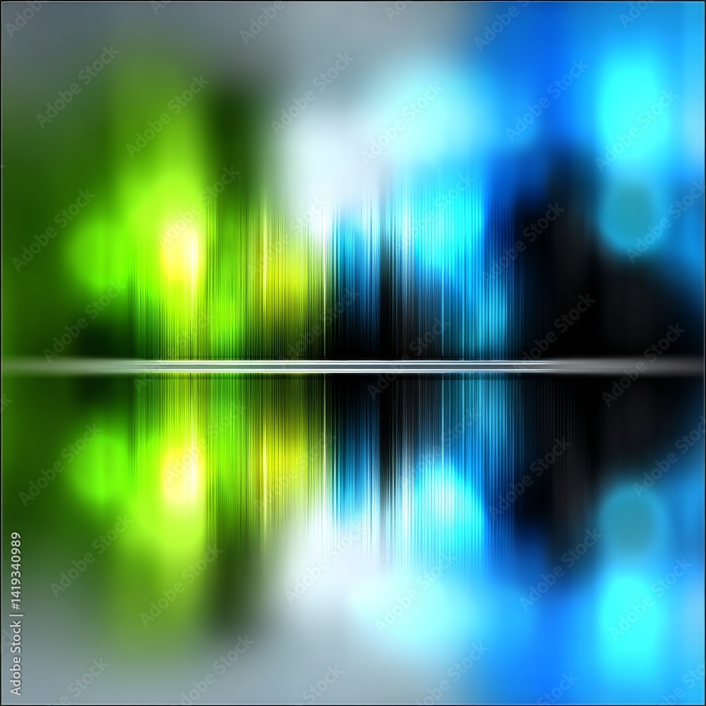 Poster Abstract Colorful Reflection: Green and Blue Gradient Background with Mirror Symmetry and Blurred Effect.