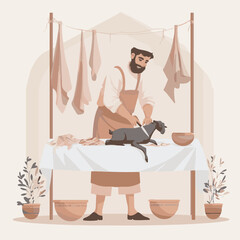 Illustration of Eid al-Adha. Muslims Prepare Sacrificial Animals