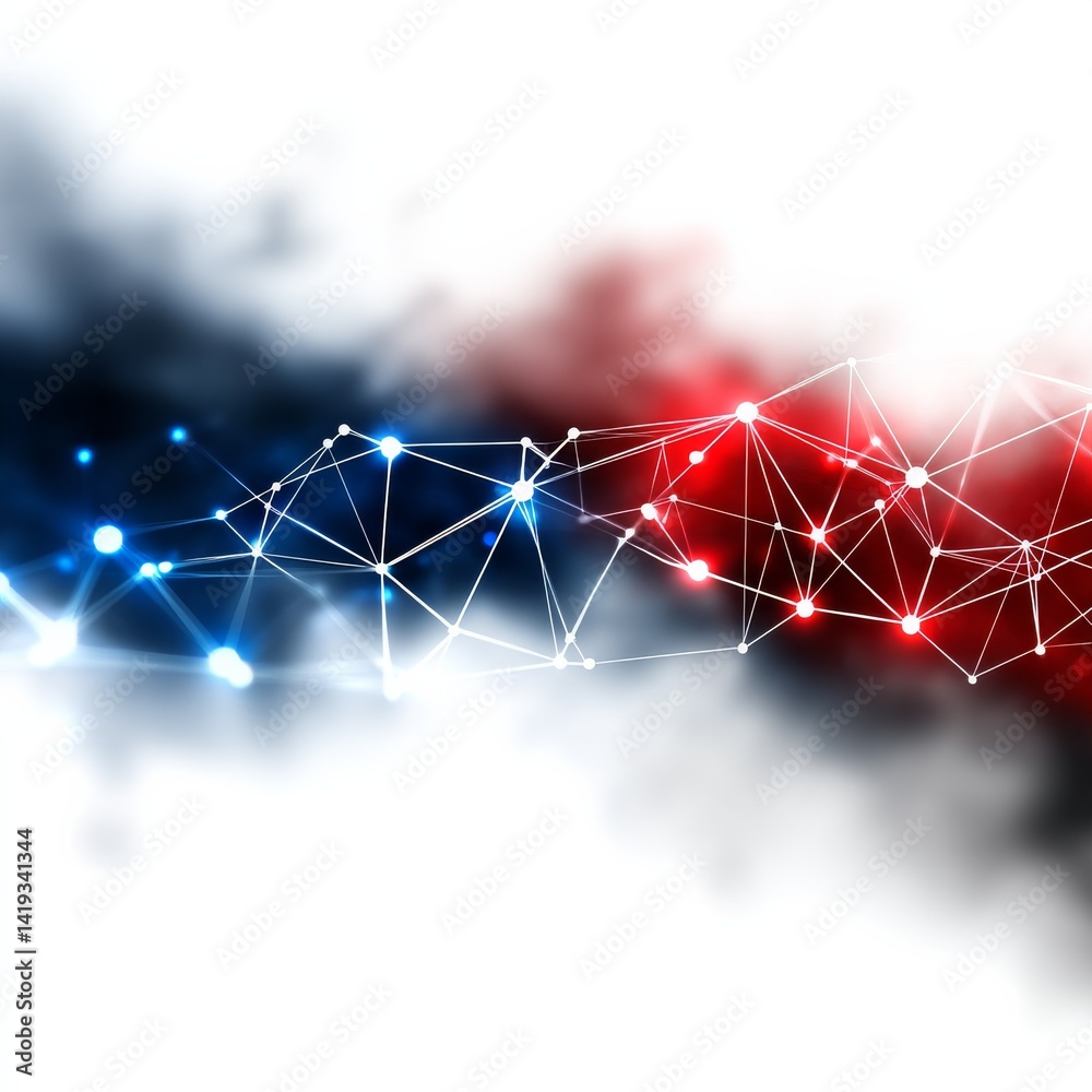 Poster Abstract Network Connection: Blue and Red Plexus with White Lines on a Soft Background