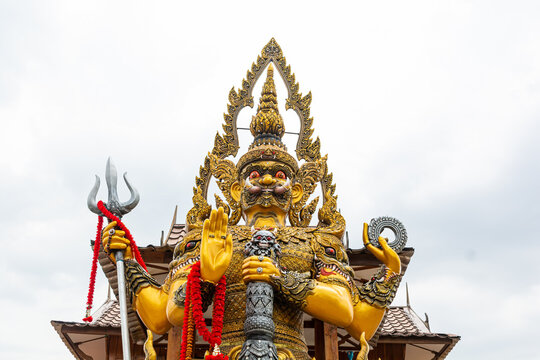 Thao Wessuwan is demon guardian in temple of thailand, Vessavana, Thai Giant golden statue