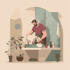 Illustration of Eid al-Adha. Muslims Prepare Sacrificial Animals. People Celebrate Eid al-Adha