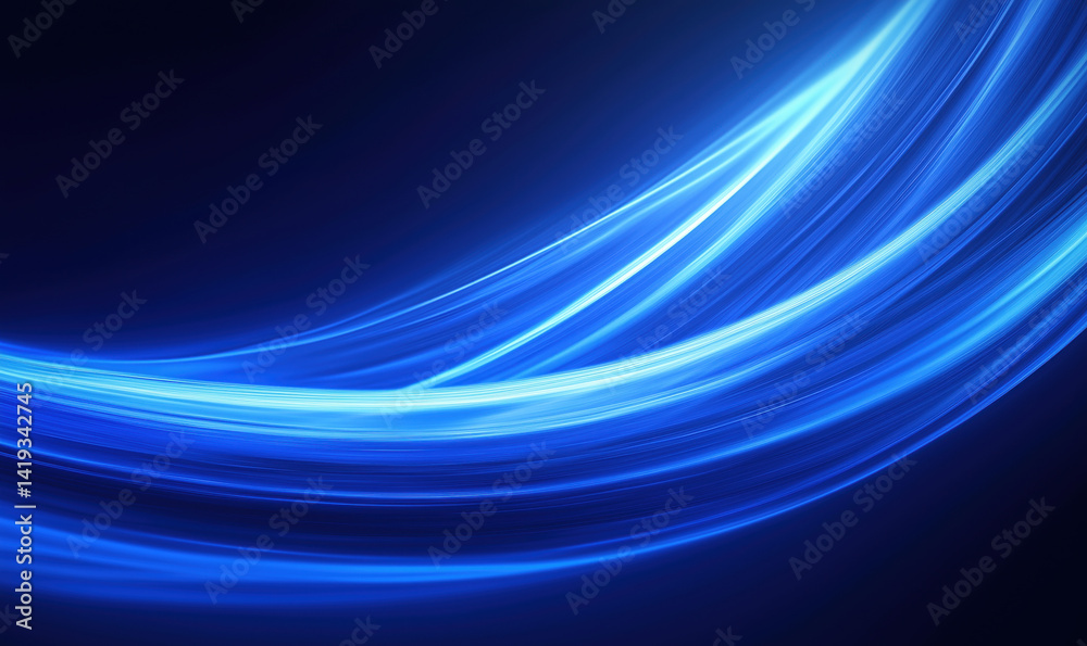 Poster blue light trails creating dynamic abstract background for technology and design.
