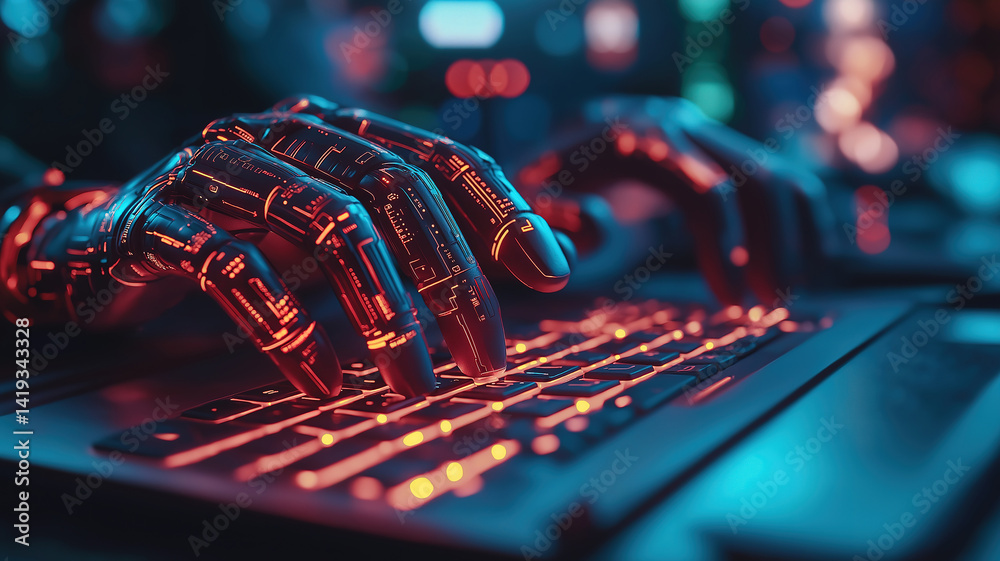 Poster it experts working with artificial intelligence tools on notebook to solve technical issues