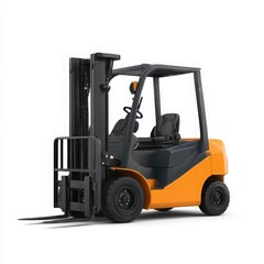 A yellow and black forklift truck with a white background in a studio setting and good lighting