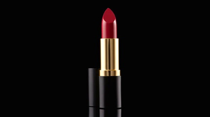 Obraz premium Intense jet black high-resolution stock photo of lipstick commercial quality, pure black background, deep shadows, emphasizing product detail.jpg
