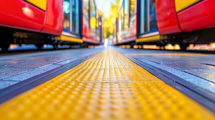 Fototapeta premium Close up yellow tactile paving at light rail platform