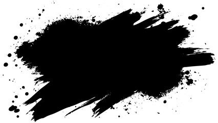 Bold black paint splatter on white background showcases expressive artistic style