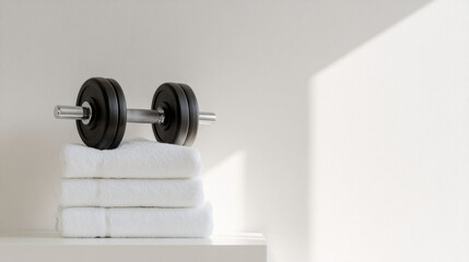 Strength training equipment home gym fitness lifestyle minimalist space close-up health and wellness