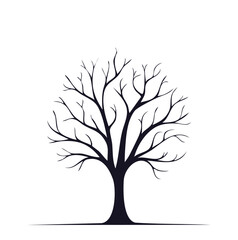Minimalist Silhouette of a Leafless Tree in Winter on a White Background

